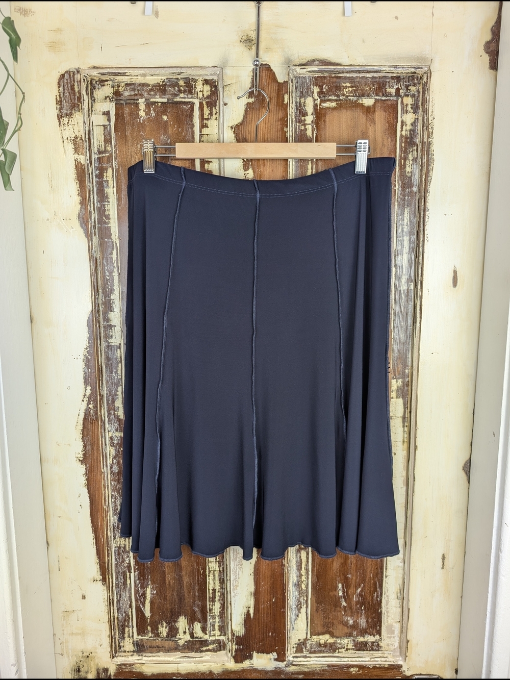 Vintage Vin Rouge Navy Stretch Midi Skirt XL Made in Canada 90s Pull On Flared - Picture 2 of 7